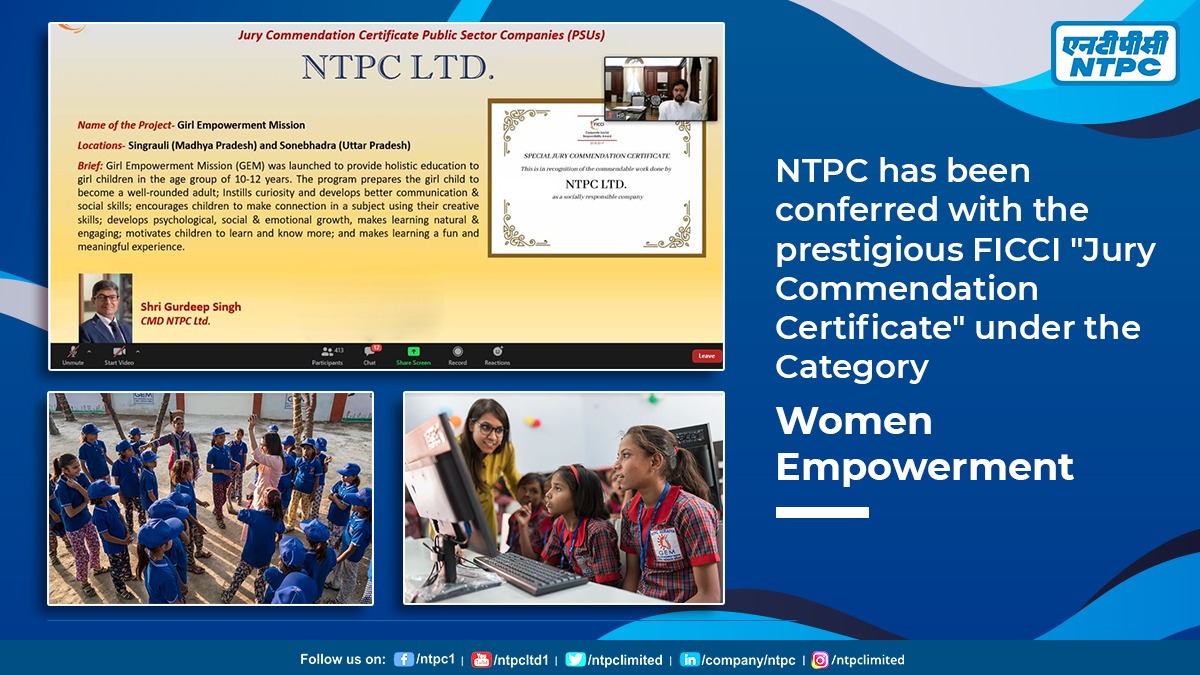 NTPC awarded with prestigious FICCI “Jury Commendation Certificate” for Women Empowerment