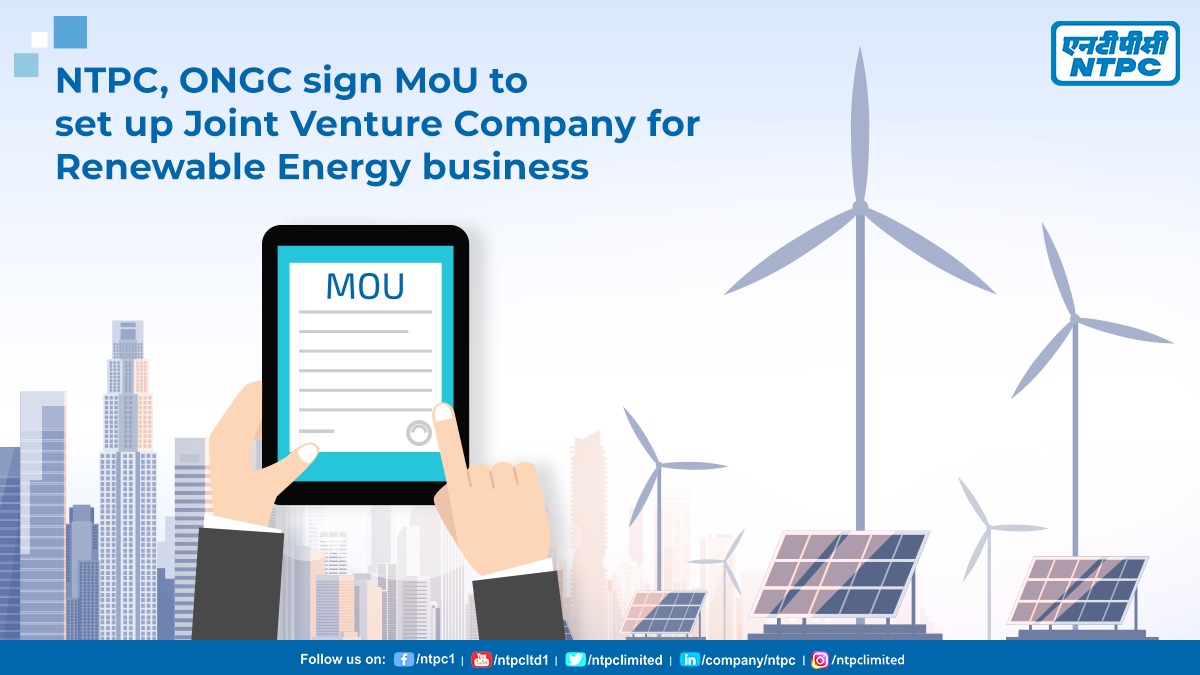 NTPC in pact with ONGC to set up Joint Venture Company for Renewable Energy Business